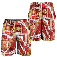 Hawaii Japanese Culture Red Shorts for Men Spring Cranes Aloha Pattern LT01 - Polynesian Pride