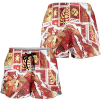 Hawaii Japanese Culture Red Shorts for Women Spring Cranes Aloha Pattern LT01 - Polynesian Pride
