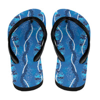 Hawaii Maile Lei Flip Flops With Blue Monstera Pattern LT05 - Polynesian Pride