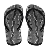 Hawaii Maile Lei Flip Flops With Gray Monstera Pattern LT05 - Polynesian Pride