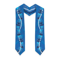 Hawaii Maile Lei Graduation Stole With Blue Monstera Pattern LT05 - Polynesian Pride