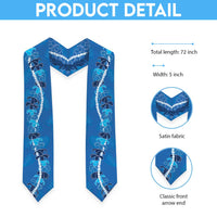 Hawaii Maile Lei Graduation Stole With Blue Monstera Pattern LT05 - Polynesian Pride