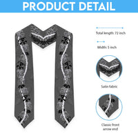 Hawaii Maile Lei Graduation Stole With Gray Monstera Pattern LT05 - Polynesian Pride