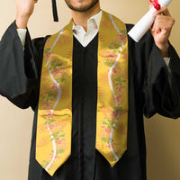 Hawaii Maile Lei Graduation Stole With Yellow Monstera Pattern LT05 - Polynesian Pride
