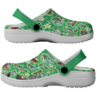 Hawaii Map with Plumeria Flower and Palaka Pattern Clogs Shoes Tropical Island Green Design LT03 - Polynesian Pride