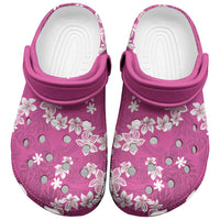 Hawaii Monstera Deliciosa Clogs Shoes Pink Plumeria Polynesian Pattern - Polynesian Pride