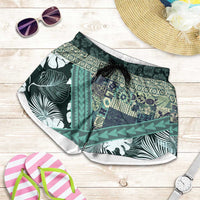 Hawaii Plant Kalo Shorts for Women Hawaiian Tapa Pattern LT05 Green - Polynesian Pride