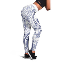 Hawaii Plumeria Lokelani Pikake Lei Leggings Navy Blue Polynesian Tattoo