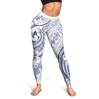Hawaii Plumeria Lokelani Pikake Lei Leggings Navy Blue Polynesian Tattoo