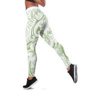 Hawaii Plumeria Lokelani Pikake Lei Leggings Oma'oma'o Polynesian Tattoo LT9 Green - Polynesian Pride