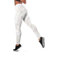 Hawaii Plumeria Lokelani Pikake Lei Leggings Sandy Beige Polynesian Tattoo