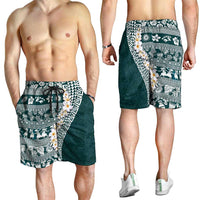 Hawaii Plumeria Tribal Vintage Shorts for Men Special Turquoise