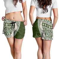 Hawaii Plumeria Tribal Vintage Shorts for Women Special Green LT03 - Polynesian Pride