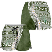 Hawaii Plumeria Tribal Vintage Shorts for Women Special Green LT03 - Polynesian Pride