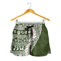 Hawaii Plumeria Tribal Vintage Shorts for Women Special Green LT03 - Polynesian Pride
