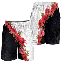 Hawaii Red Hibiscus Flowers Shorts for Men Polynesian Pattern Half Black White Version LT03 - Polynesian Pride