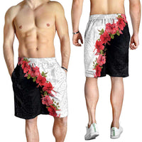 Hawaii Red Hibiscus Flowers Shorts for Men Polynesian Pattern Half Black White Version LT03 - Polynesian Pride
