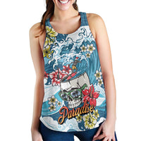 Hawaii Santa Skeleton Surfing Personalized Women Racerback Tank Mele Kalikimaka i Iulai!