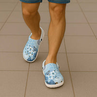 Hawaii Tapa Pattern With Blue Hibiscus Clogs Shoes - Polynesian Pride