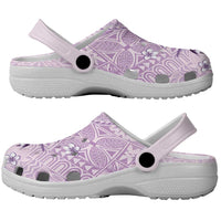 Hawaii Tapa Pattern With Violet Hibiscus Clogs Shoes - Polynesian Pride