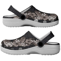 Hawaii Tropical Flowers and Leaves Clogs Shoes Tapa Pattern Grayscale Mode LT03 - Polynesian Pride