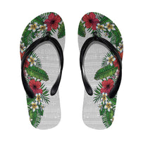 Hawaii Tropical Flowers and Leaves Flip Flops Tapa Pattern White Mode LT03 White - Polynesian Pride