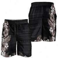 Hawaii Tropical Flowers and Leaves Shorts for Men Tapa Pattern Grayscale Mode LT03 - Polynesian Pride