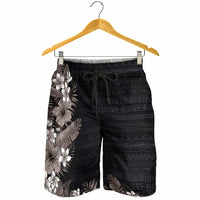 Hawaii Tropical Flowers and Leaves Shorts for Men Tapa Pattern Grayscale Mode LT03 - Polynesian Pride