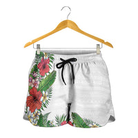 Hawaii Tropical Flowers and Leaves Shorts for Women Tapa Pattern White Mode LT03 - Polynesian Pride