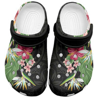 Hawaii Tropical Flowers Clogs Shoes Polynesian Tattoo Black LT05 Black - Polynesian Pride