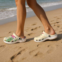 Hawaii Tropical Flowers Clogs Shoes Polynesian Tattoo Buttermilk