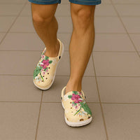 Hawaii Tropical Flowers Clogs Shoes Polynesian Tattoo Buttermilk