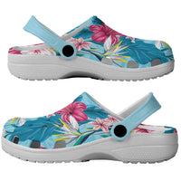 Hawaii Tropical Flowers Clogs Shoes Polynesian Tattoo Sky Blue LT05 - Polynesian Pride