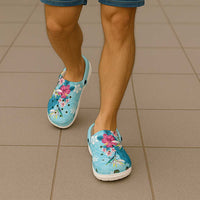 Hawaii Tropical Flowers Clogs Shoes Polynesian Tattoo Sky Blue LT05 - Polynesian Pride