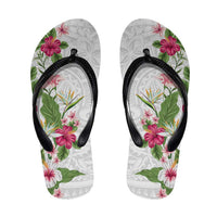 Hawaii Tropical Flowers Flip Flops Polynesian Tattoo White LT05 White - Polynesian Pride