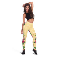 Hawaii Tropical Flowers Leggings Polynesian Tattoo Buttermilk LT05 - Polynesian Pride