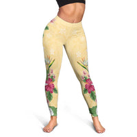 Hawaii Tropical Flowers Leggings Polynesian Tattoo Buttermilk LT05 - Polynesian Pride