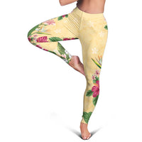 Hawaii Tropical Flowers Leggings Polynesian Tattoo Buttermilk LT05 - Polynesian Pride