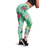 Hawaii Tropical Flowers Leggings Polynesian Tattoo Mint Green LT05 - Polynesian Pride