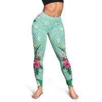 Hawaii Tropical Flowers Leggings Polynesian Tattoo Mint Green LT05 - Polynesian Pride