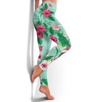 Hawaii Tropical Flowers Leggings Polynesian Tattoo Mint Green LT05 - Polynesian Pride