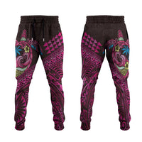 Hawaiian Abstract Sea Turtle Jogger Pants Polynesian Tapa Art and Kakau Tattoo Pink WaterColor - Polynesian Pride