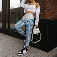 Hawaiian Abstract Sea Turtle Jogger Pants Polynesian Tapa Art and Kakau Tattoo White WaterColor - Polynesian Pride