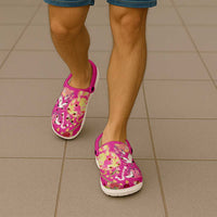 Hawaiian and Japanese Culture Together Clogs Shoes Kakau Tribal Pattern and Irezumi Art Pink Color LT03 - Polynesian Pride