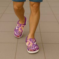 Hawaiian and Japanese Culture Together Clogs Shoes Kakau Tribal Pattern and Irezumi Art Purple Color LT03 - Polynesian Pride