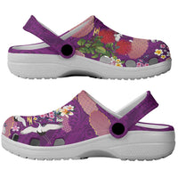 Hawaiian and Japanese Culture Together Clogs Shoes Purple Ohia Lehua Plumeria and Sakura Blooming - Polynesian Pride