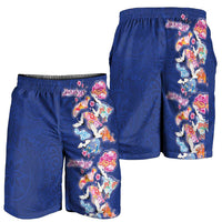 Hawaiian and Japanese Culture Together Shorts for Men Hawaiian Archipelago Shape Sea Animals