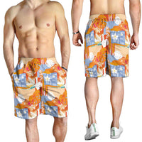 Hawaiian and Japanese Culture Together Shorts for Men Palaka Japanese Art and Tropical Motif Tribal Patchwork
