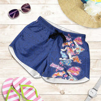 Hawaiian and Japanese Culture Together Shorts for Women Hawaiian Archipelago Shape Sea Animals