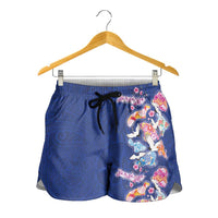 Hawaiian and Japanese Culture Together Shorts for Women Hawaiian Archipelago Shape Sea Animals